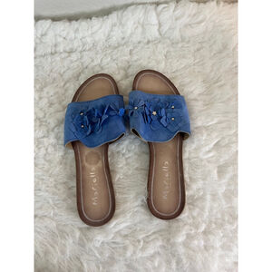 Mariella Italian Leather Blue Flower Sandals Women Size 8M